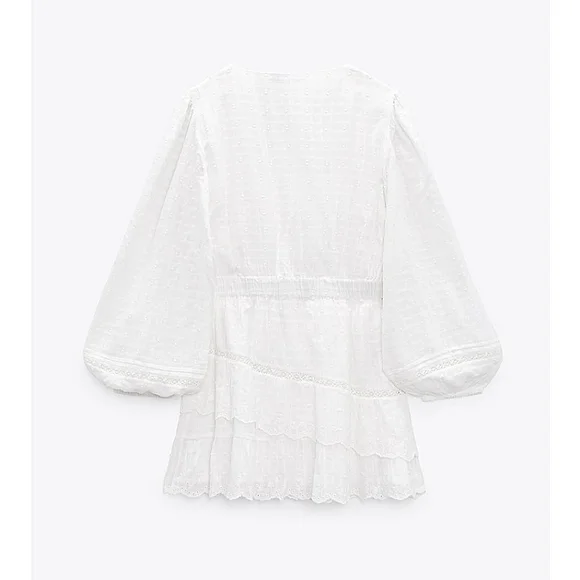 Zara * embroidered lace insert dress white flowy boho - Picture 11 of 11